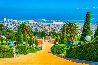 Haifa, İsrail Bahai bahçeleri havadan görünümü