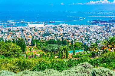 Haifa, İsrail Bahai bahçeleri havadan görünümü