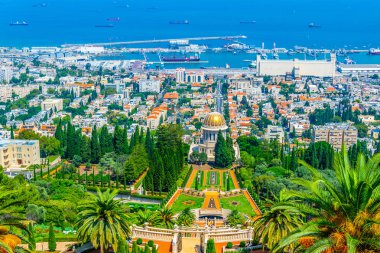 Haifa, İsrail Bahai bahçeleri havadan görünümü