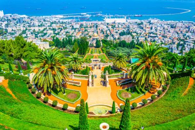 Haifa, İsrail Bahai bahçeleri havadan görünümü