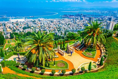 Haifa, İsrail Bahai bahçeleri havadan görünümü
