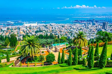 Haifa, İsrail Bahai bahçeleri havadan görünümü
