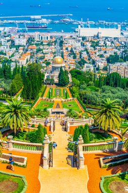 Haifa, İsrail Bahai bahçeleri havadan görünümü