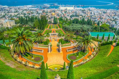 Haifa, İsrail Bahai bahçeleri havadan görünümü