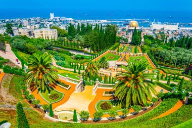 Haifa, İsrail Bahai bahçeleri havadan görünümü