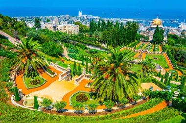Haifa, İsrail Bahai bahçeleri havadan görünümü