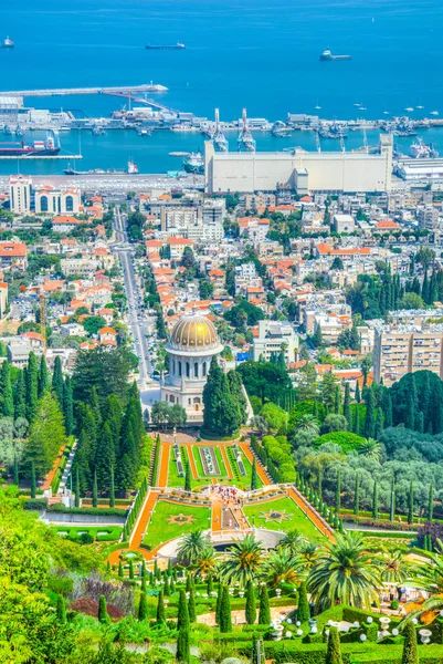 Luchtfoto van de Bahai tuinen in Haifa, Israël — Stockfoto