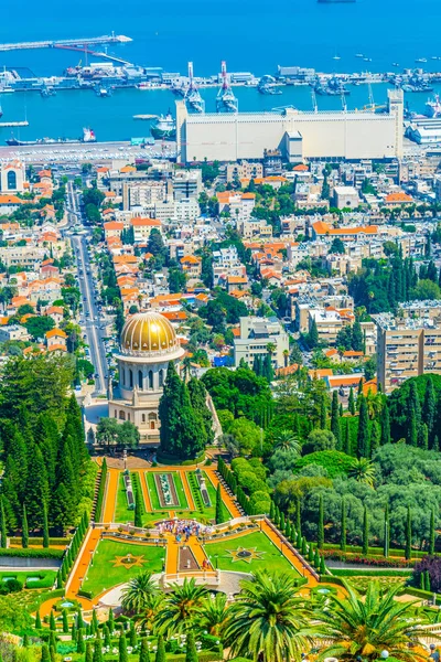 Luchtfoto van de Bahai tuinen in Haifa, Israël — Stockfoto