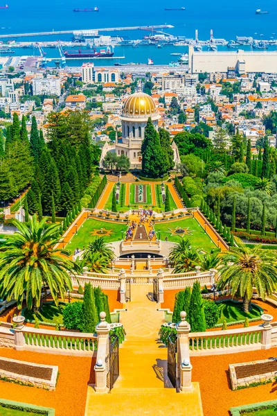 Luchtfoto van de Bahai tuinen in Haifa, Israël — Stockfoto