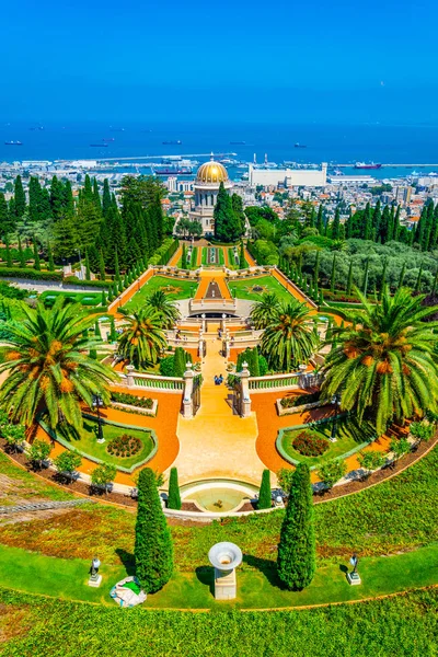 Luchtfoto van de Bahai tuinen in Haifa, Israël — Stockfoto