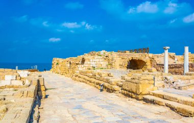 Caesarea İsrail'de eski hamam kalıntıları