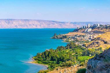 Aerial view of Tiberias from mount Arbel in Israel clipart