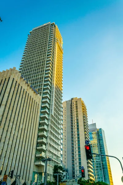 玻璃和钢结构的摩天大楼耸立在罗特斯奇大道上 — 图库照片