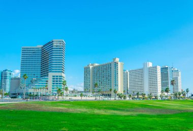 Tel Aviv, İsrail, 9 Eylül 2018: Sahil tel av otelleri