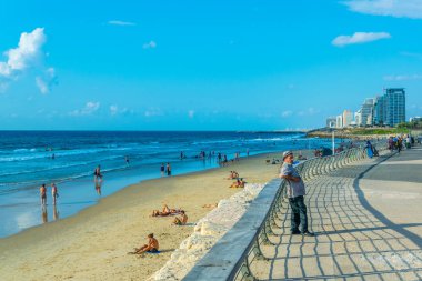 Tel Aviv, İsrail, 9 Eylül 2018: Görünümünü sahil mesire ben