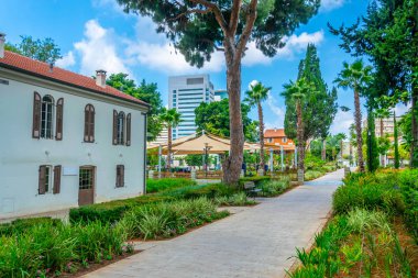 Tel Aviv, İsrail, 10 Eylül 2018: View s ahşap evlerin