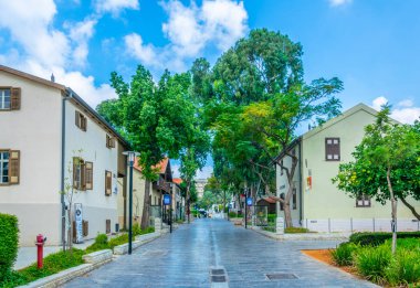 Tel Aviv, İsrail, 10 Eylül 2018: View s ahşap evlerin