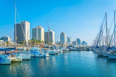 Tel Aviv, İsrail, 10 Eylül 2018: Tel Aviv marina görünümünü