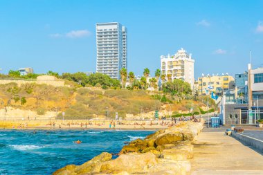 Tel Aviv, İsrail, 10 Eylül 2018: Sahil Gezinti görünümünü 