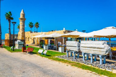 Caesarea, İsrail, 12 Eylül 2018: Seaside Cafe eski CA