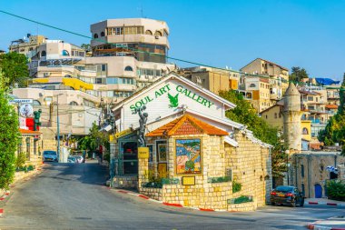 TSFAT, ISRAEL, SEPTEMBER 13, 2018: View of a commercial street i clipart