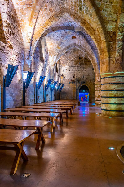 ACRE, ISRAEL, SEPTEMBER 12, 2018: Interior of the Knights hall i