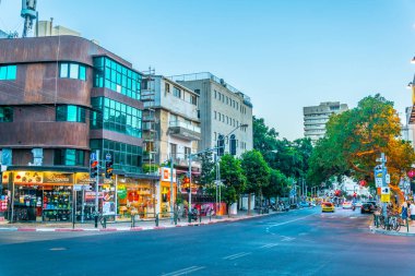 Tel Aviv, İsrail, 15 Eylül 2018: Gün batımı görünümü dizengoff s