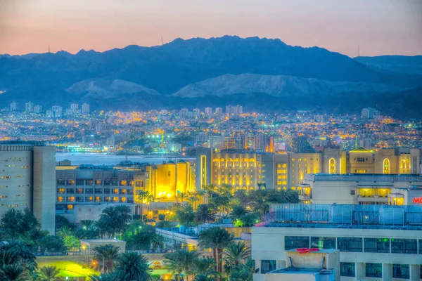 Sonnenuntergang Blick auf den Golf von Aqaba in Jordanien — Stockfoto