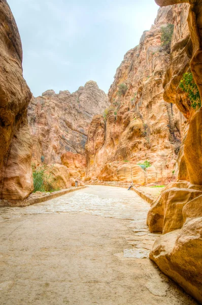 Canyon Siq menant aux ruines antiques de Petra, Jordanie — Photo