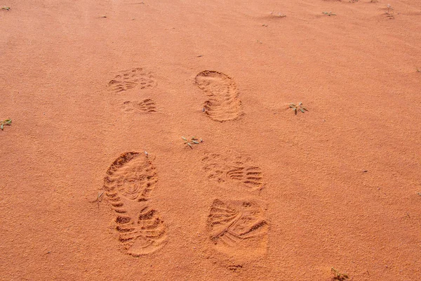 Footprints at red sand of wadi rum, Jordan