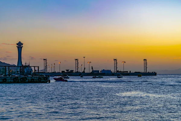 Sunset view of a port at Aqaba, Jordan — Stock Photo, Image