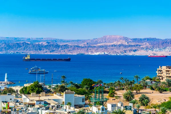 AQABA, JORDÃO, DEZEMBRO 31, 2018: Vista aérea do golfo de Aqaba em J — Fotografia de Stock