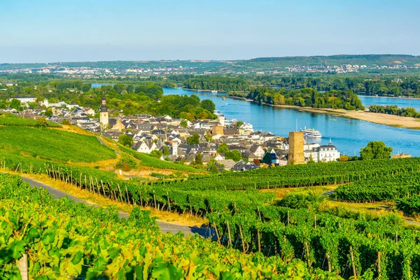 Flyg foto över Ruedesheim am Rhein i Tyskland — Stockfoto