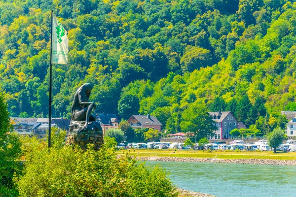 A Rajna-folyó Lorelei szobra St. Goarshausen közelében, Németország — Stock Fotó