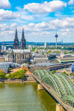 Aerial view of the cathedral in Cologne and Hohenzollern bridge  clipart