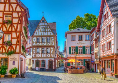 Mainz, Almanya, Ağustos 17, 2018: klasik ahşap evler 