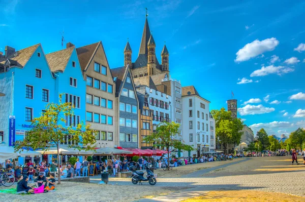 COLOGNE, GERMANY, AUGUST 11, 2018: Fischmarkt square and Saint m — Stock Photo, Image