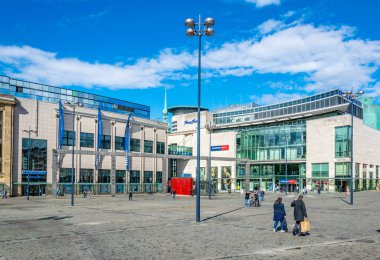 Dortmund, Almanya, 30 Nisan 2018: Hansaplatz 'ın manzaralı