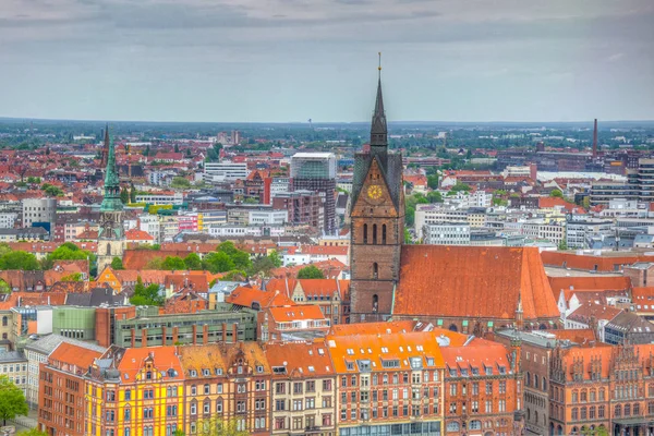 Vista aérea de Hannover dominada por la iglesia Marktkirche, Alemania — Foto de Stock