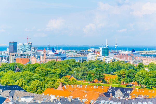 Aerial view of a cruise terminal in Copenhagen, Denmark