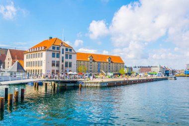 Kopenhag'ın merkezinde bir kanalın görünümü, Danimarka.