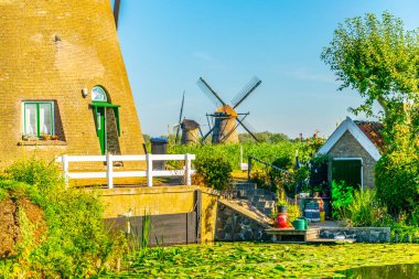 Kinderdijk yel değirmenleri güneşli yaz günü, Rotterdam sırasında görüntülenen, 