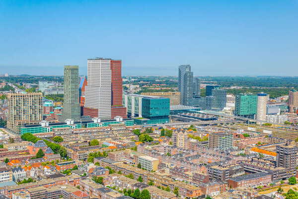 Aerial view of Skyscrapers in the Hague, Netherlands
