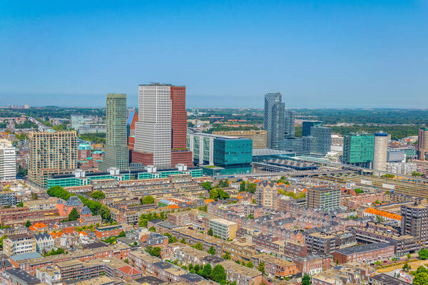 Aerial view of Skyscrapers in the Hague, Netherlands