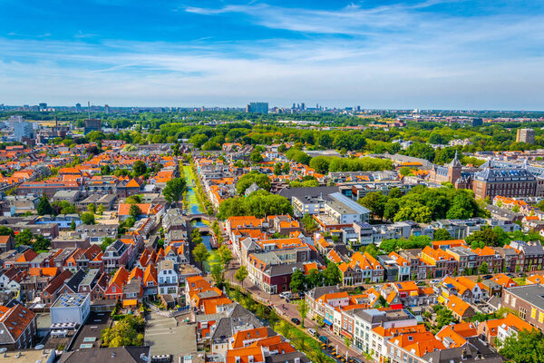 Aerial view of gracht in Delft, Netherlands