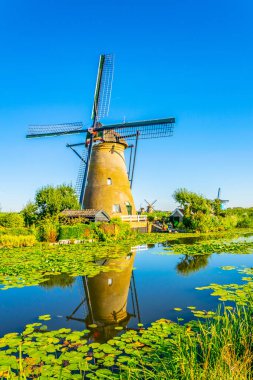 Kinderdijk yel değirmenleri güneşli yaz günü, Rotterdam sırasında görüntülenen, 
