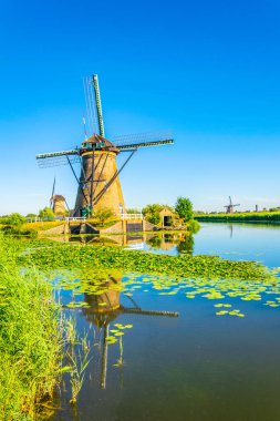 Kinderdijk yel değirmenleri güneşli yaz günü, Rotterdam sırasında görüntülenen, 