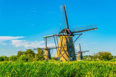 Kinderdijk yel değirmenleri güneşli yaz günü, Rotterdam sırasında görüntülenen, 