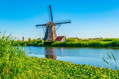 Kinderdijk yel değirmenleri güneşli yaz günü, Rotterdam sırasında görüntülenen, 