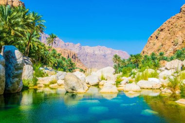 Umman Wadi Tiwi turqoise su ile Lagün.